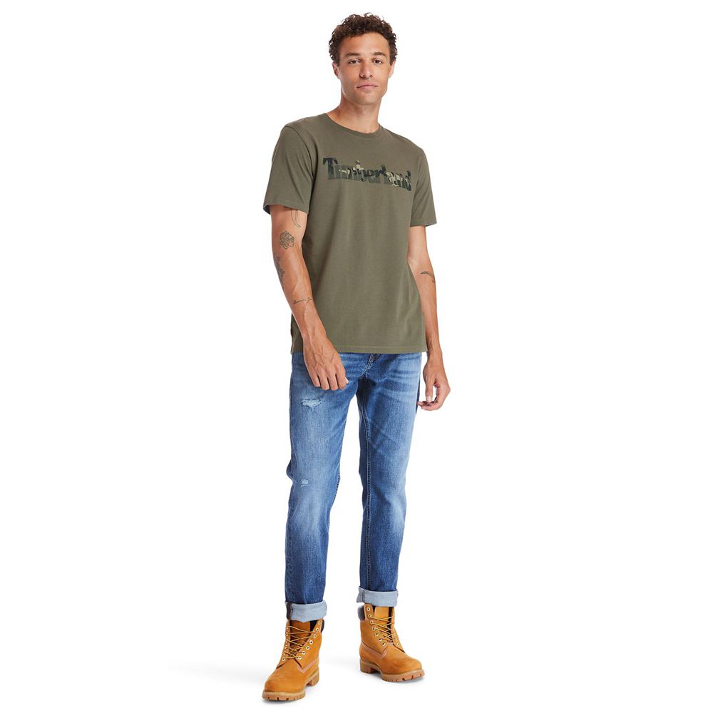 Camisetas Timberland Argentina Hombre - Kennebec River Camo-Logo - Verde Oliva - ZYVXTA-351